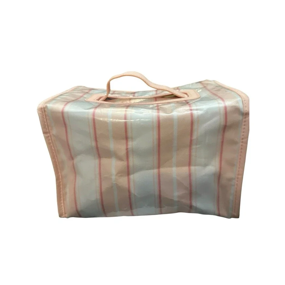 Ralph Lauren Vintage RLL Makeup Bag Embroidered Logo Striped Zip Travel Cosmetic